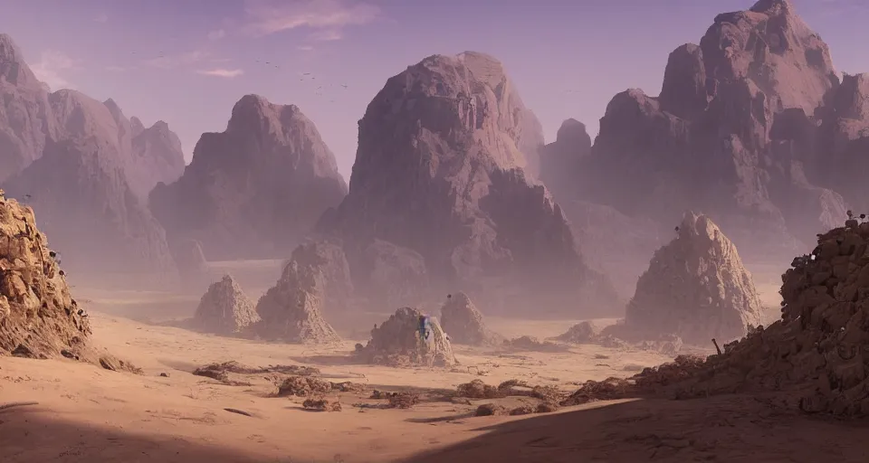 Image similar to a distant desert village, artstation, cgsociety