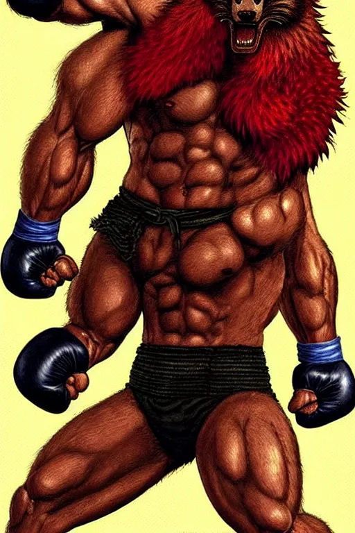 Image similar to extreme long shot. 8 bit nes graphics. antropomorphic muscular masculine wolf. kickboxer fighter, in shorts. wolf head. fine details, art from nes game cartridge, marc simonetti and hermann nitsch