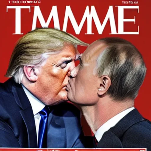 Prompt: Trump kissing Putin, Time Magazine cover photo