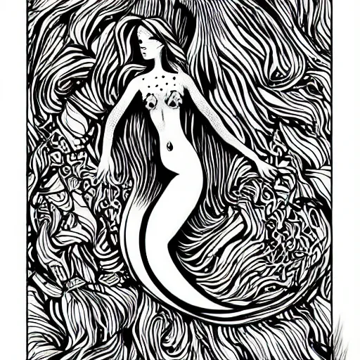 Image similar to black and white illustration, creative design, mermaid