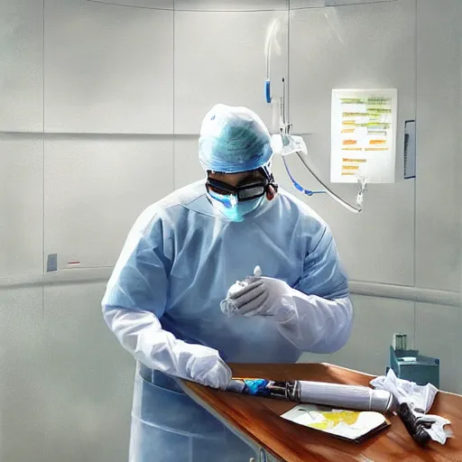 Prompt: surgeon in operation room smoking a bong, photorealistic painting, fanart, concept art, highly detailed