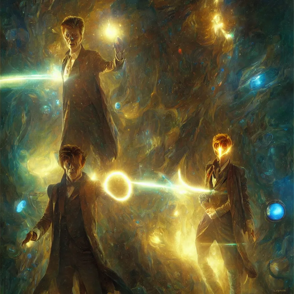 Image similar to david bowie as doctor who, radiant light, caustics, heroic, bright iridescent light, by gaston bussiere, bayard wu, greg rutkowski, maxim verehin