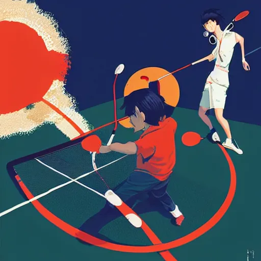 Image similar to illustration of monkeys playing badminton by ilya kuvshinov katsuhiro otomo