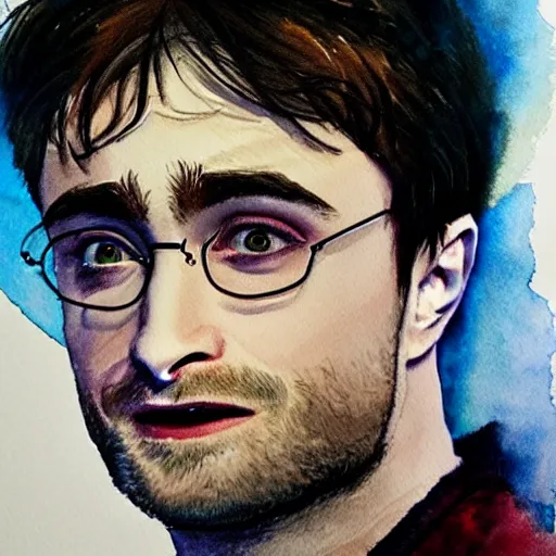 Prompt: daniel radcliffe, portrait, watercolor,