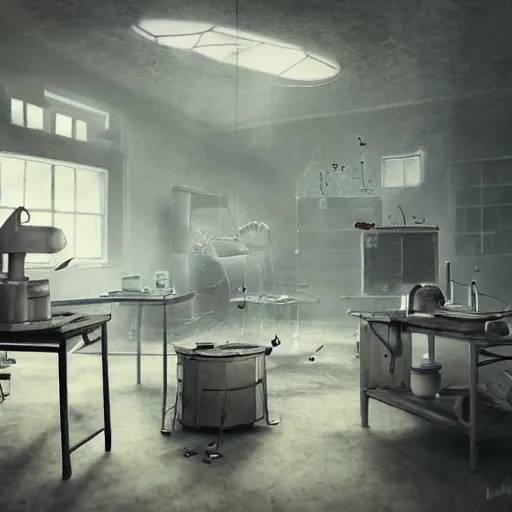 Prompt: Old wizard laboratory, light, dusty