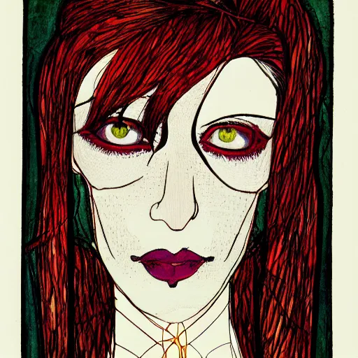 Prompt: illustration of a woman's face from front in style of harry clarke