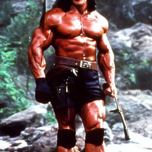 Image similar to arnold schwarzenegger as john rambo in first blood