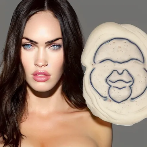 Prompt: mayonnaise in the shape of a human face, human face made out of mayonnaise, megan fox made out of mayonnaise!!!!!, professional food photography, unreal engine