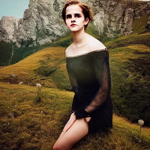 Image similar to a portrait of emma watson in a scenic environment by elsa bleda