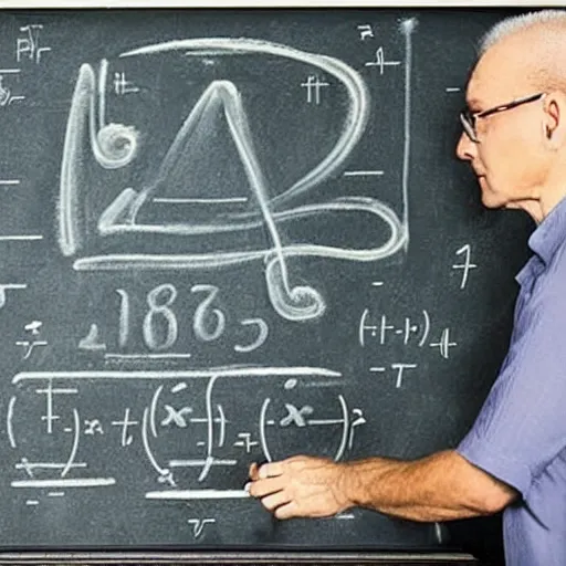 Image similar to a photo of master Yoda writing math equations on a chalk board