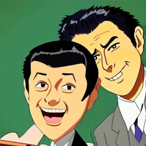 Prompt: dean martin and jerry lewis in the style of studio ghibli