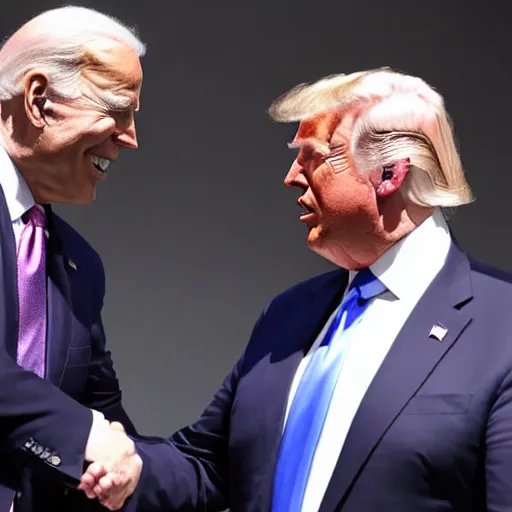 Prompt: joe biden shaking hands with donald trump, photorealistic, 4 k