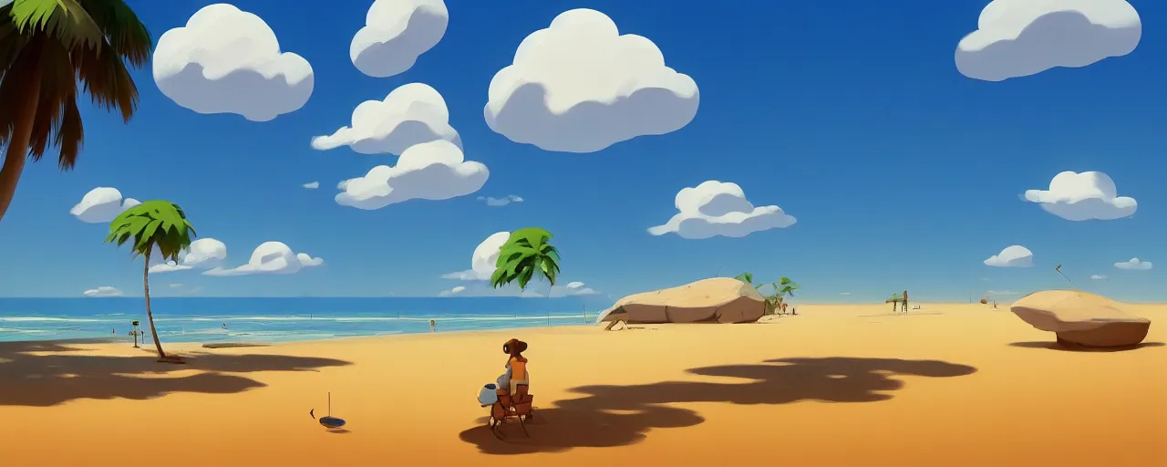 Prompt: painting by goro fujita!! illustration of a beach horizon with clouds and one palm tree in the style of goro fujita, sharp focus, highly detailed, artstation