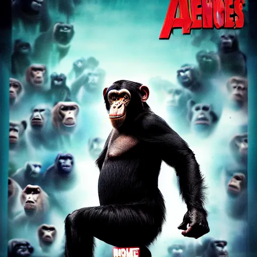 Prompt: movie poster with chimpanzees, avengers style