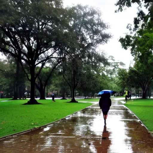 Image similar to : walking through a park after it rained