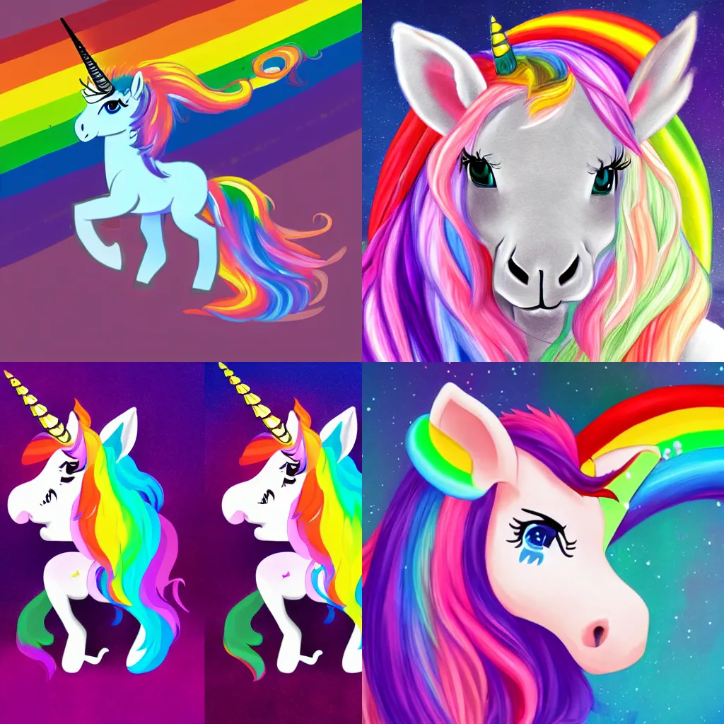 Prompt: rainbow unicorn fursona commission trending on artstation