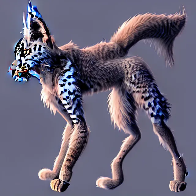 Image similar to the full body of anthropomorphic lynx fursona from behind wearing a steampunk suit as unimaginably beautiful, gorgeous, elegant, young woman with lynx head, an ultrafine hyperdetailed illustration by furaffinity, intricate linework, white fur, unreal engine 5 highly rendered, global illumination, radiant light, detailed and intricate environment