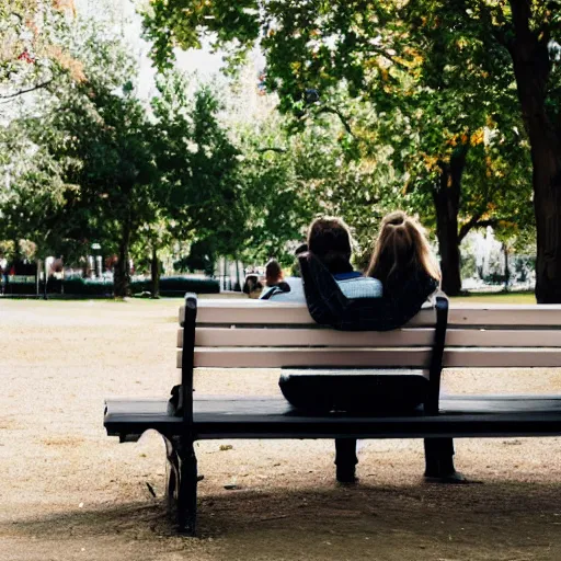 Image similar to a couple sitting on a park bench