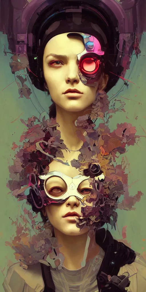 Prompt: a beautiful portrait painting of a cyberpunk girl with a blindfold by ( sachin teng ) and pascal blanche! and alphonse mucha! and nekro! and josan gonzalez and rhads and ruan jia. in style of digital art. colorful comic, film noirs, symmetry, brush stroke, vibrating colors, hyper detailed. octane render. trending on artstation