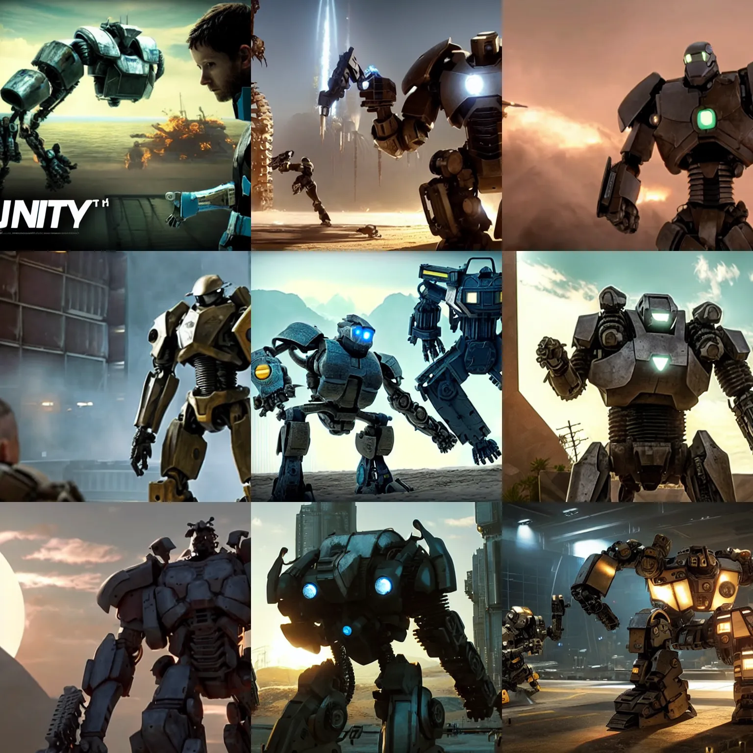 Prompt: cinematic still in 2 0 2 2 unity demo video and pacfic rim movie and real steel movie, mech warrior