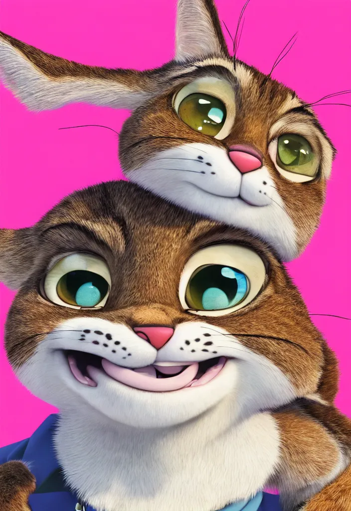 Image similar to portrait of tabby cat in the style of the movie zootopia wearing a pink tuxedo, 4k, digital art, award winning