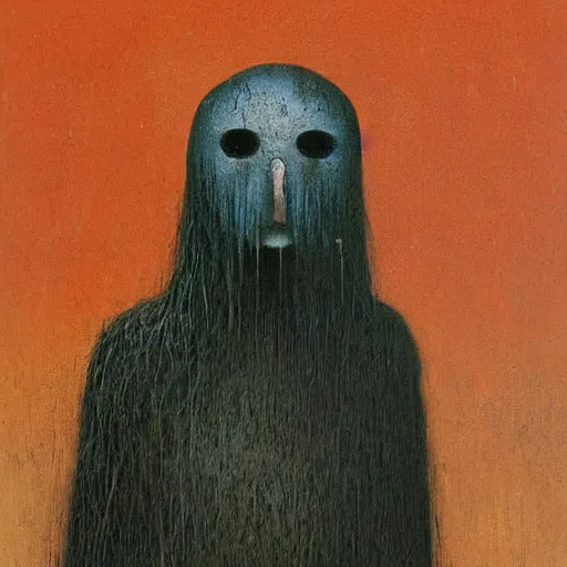 Image similar to young teen female with crow head , painting by Beksinski