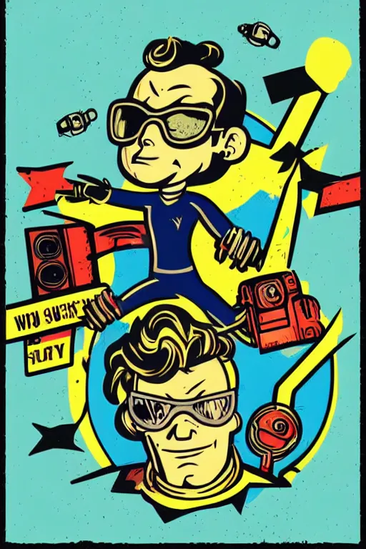 Image similar to fallout 7 6 retro futurist illustration art by butcher billy, sticker, colorful, illustration, highly detailed, simple, smooth and clean vector curves, no jagged lines, vector art, smooth andy warhol style