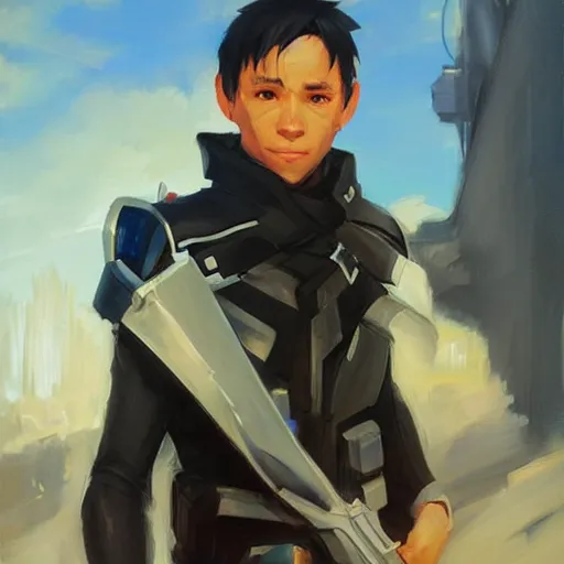 Image similar to greg manchess portrait painting of kirito as overwatch character, medium shot, asymmetrical, profile picture, organic painting, sunny day, matte painting, bold shapes, hard edges, street art, trending on artstation, by huang guangjian and gil elvgren and sachin teng