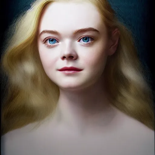 Image similar to Elle Fanning, head and shoulders portrait, extremely detailed masterpiece, one single continues line,