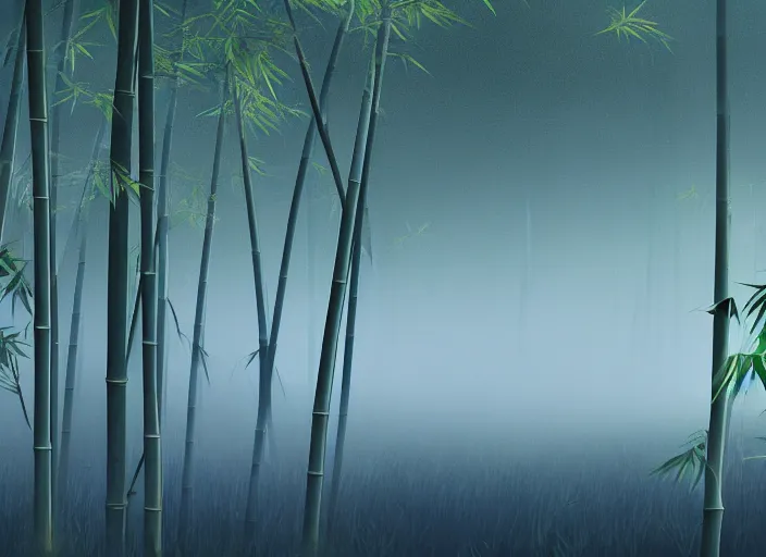 Prompt: deep in a misty japanese bamboo forest, lake foreground, mountain background, sunny, cartoony, stylized anime, sun rays, soft, moody lighting, by hayao miyazaki, ghibli studio, makoto shinkai, toei animation, studio trigger, trending on artstation, 4 k, hd
