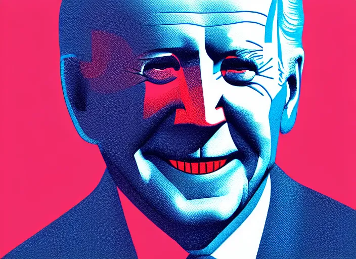 Prompt: Portrait of Joe Biden, colorful,modern art deco, risograph,Mads Berg, Karolis Strautniekas, stippled light, editorial illustration, detailed, matte print