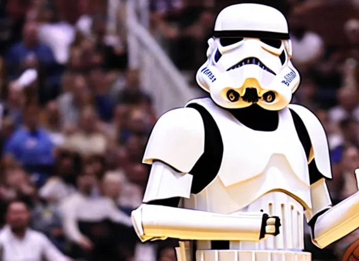 Image similar to ESPN still of Storm Trooper playing in the nba playoffs live on espn, 4k