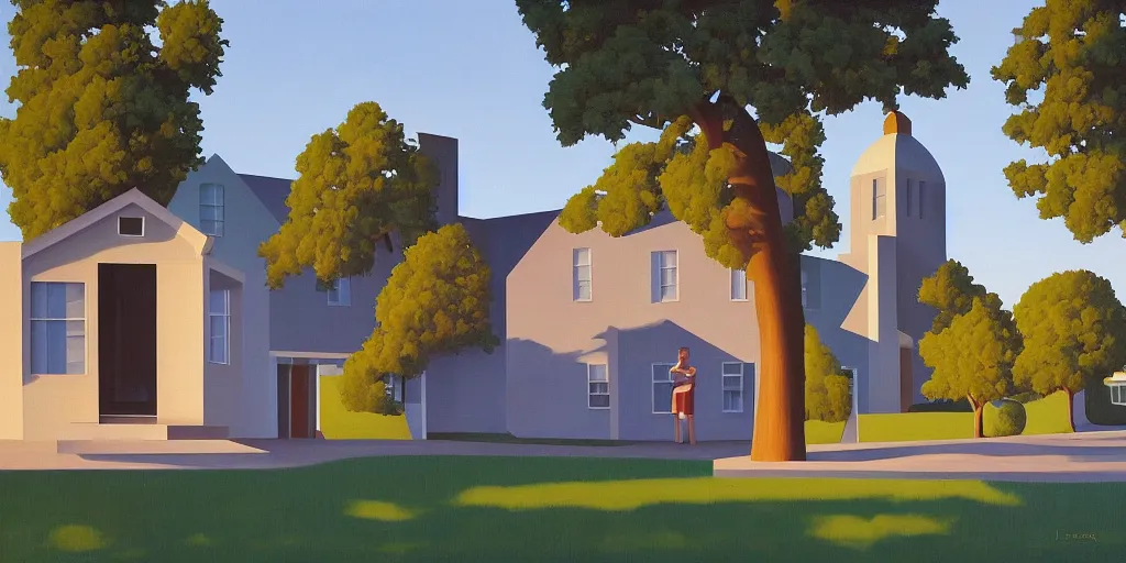 Image similar to the school, blue sky, summer evening, kenton nelson