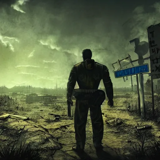 Image similar to a man to survive in the nuclear aftermath, fallout style, dramatic lighting, highly detailed fallout 3, fallout 4, fallout 7 6, digital art, render, 4 k,