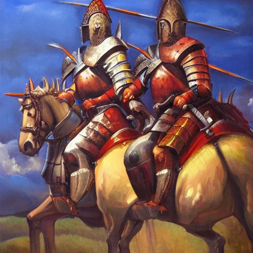 Prompt: spanish regional knights, fantasy, oil on canvas