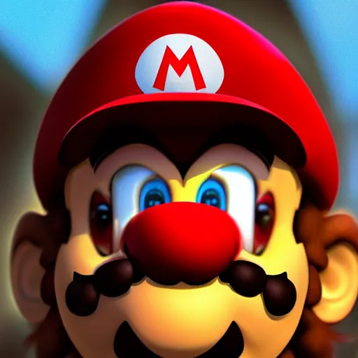 Image similar to gritty realistic mario big nose angry award winning photograph