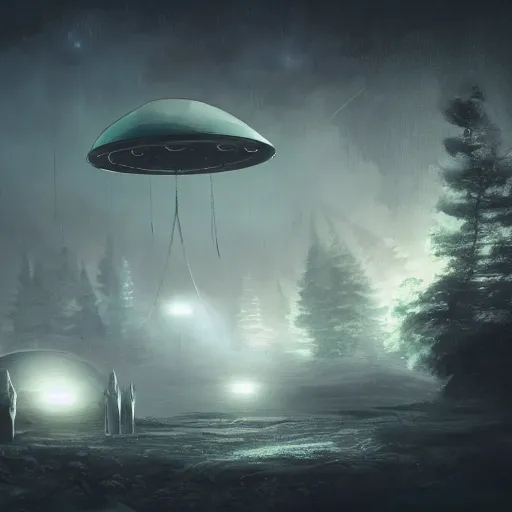 Image similar to found footage of a ufo at night, found footage, dynamic lighting, photorealistic fantasy concept art, trending on art station, stunning visuals, creative, cinematic, ultra detailed