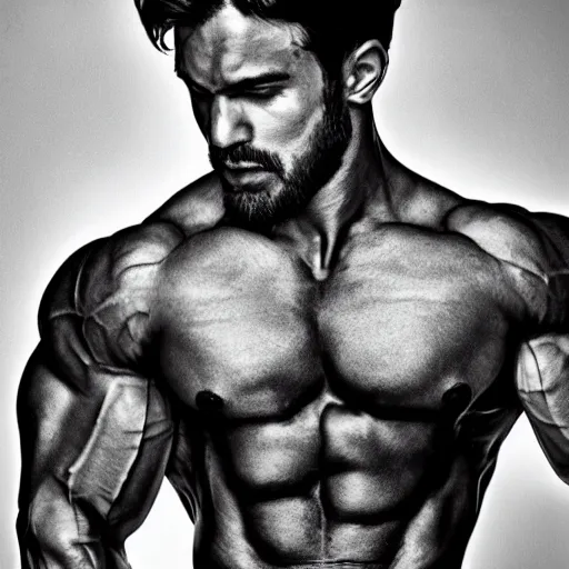 Image similar to the most manly man ever, black-and-white, he is a chad, very muscular, 4K