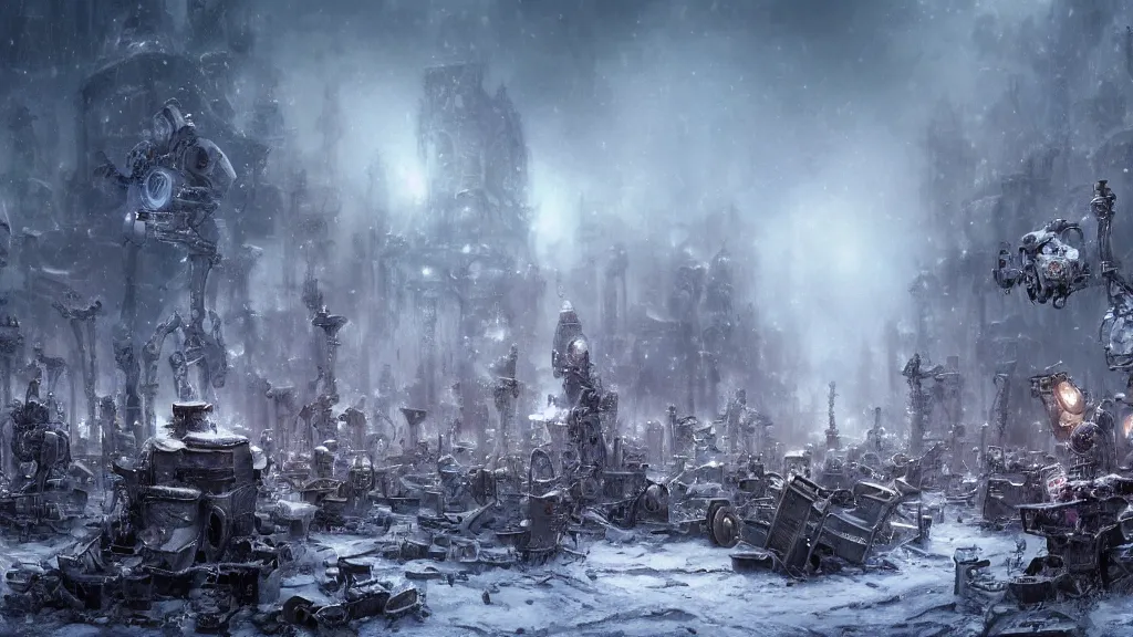 a surreal dreamlike scene of a robot graveyard in a | Stable Diffusion ...