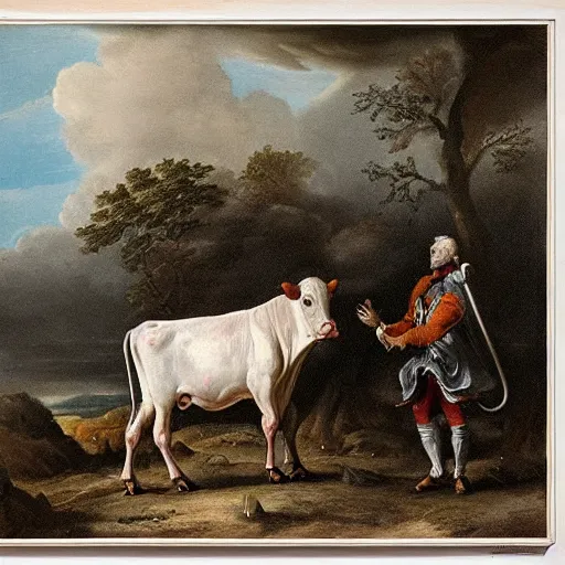 Prompt: terrifying by nicolaes van verendael cow print. a beautiful conceptual art. heaven was a lovely, unspoiled earth - like world ; what earth might have been like if men had treated her with compassion instead of desire.