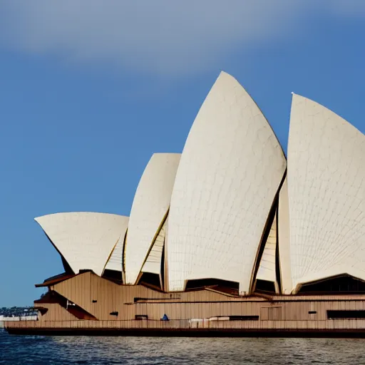 Image similar to sydney opera house as a sailboat with 1 5 different sails and huge stacks of beautiful architecture coves as sails