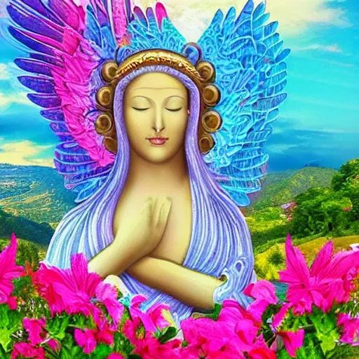 Prompt: goddess angel of tranquility feeling happy to be alive