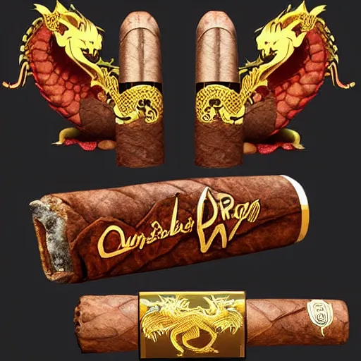 Prompt: digital art of the most rate and quality rich dragon themed cigar set you could ever obtain in a lucid dream, astonishing detail, award winning, fantastic composition, beautiful lighting