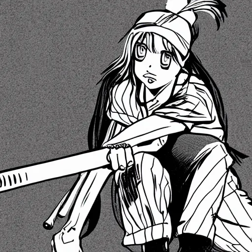 Image similar to girl with baseball bat in manga style