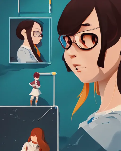 Prompt: a little girl in science lab experiment. clean cel shaded vector art. minimalist illustration art by lois van baarle, artgerm, helen huang by makoto shinkai and ilya kuvshinov, rossdraws