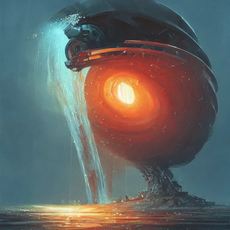 Image similar to mechanical nautilus robotic dripping wet emerging from a the ocean blast off, sci - fi concept art, by john harris, by simon stalenhag, stunning, award winning