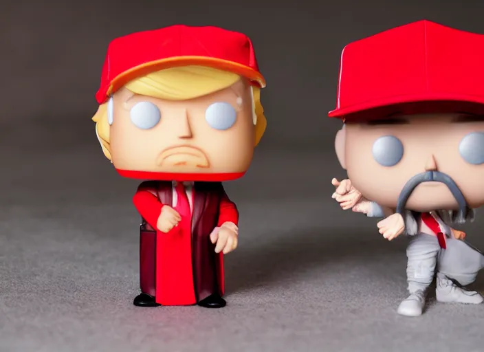 Image similar to !dream product still of Donald Trump wearing a red cap funko pop with box, 85mm f1.8