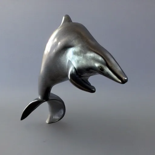 Prompt: dolphin made of metal casting