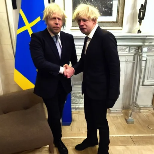 Prompt: Hideo Kojima shaking hands with Boris Johnson, photo