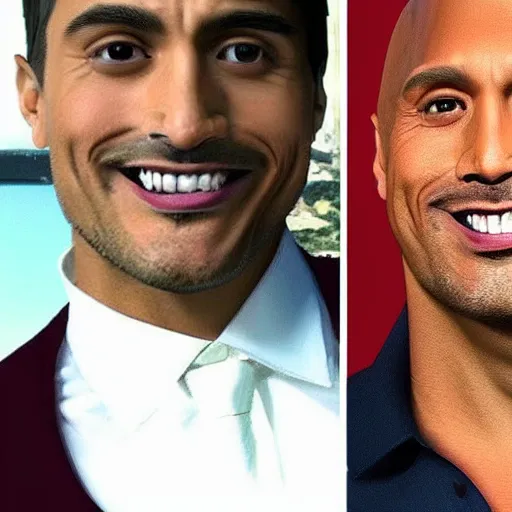 Prompt: anthony padilla from smosh face merged with dwayne the rock johnson